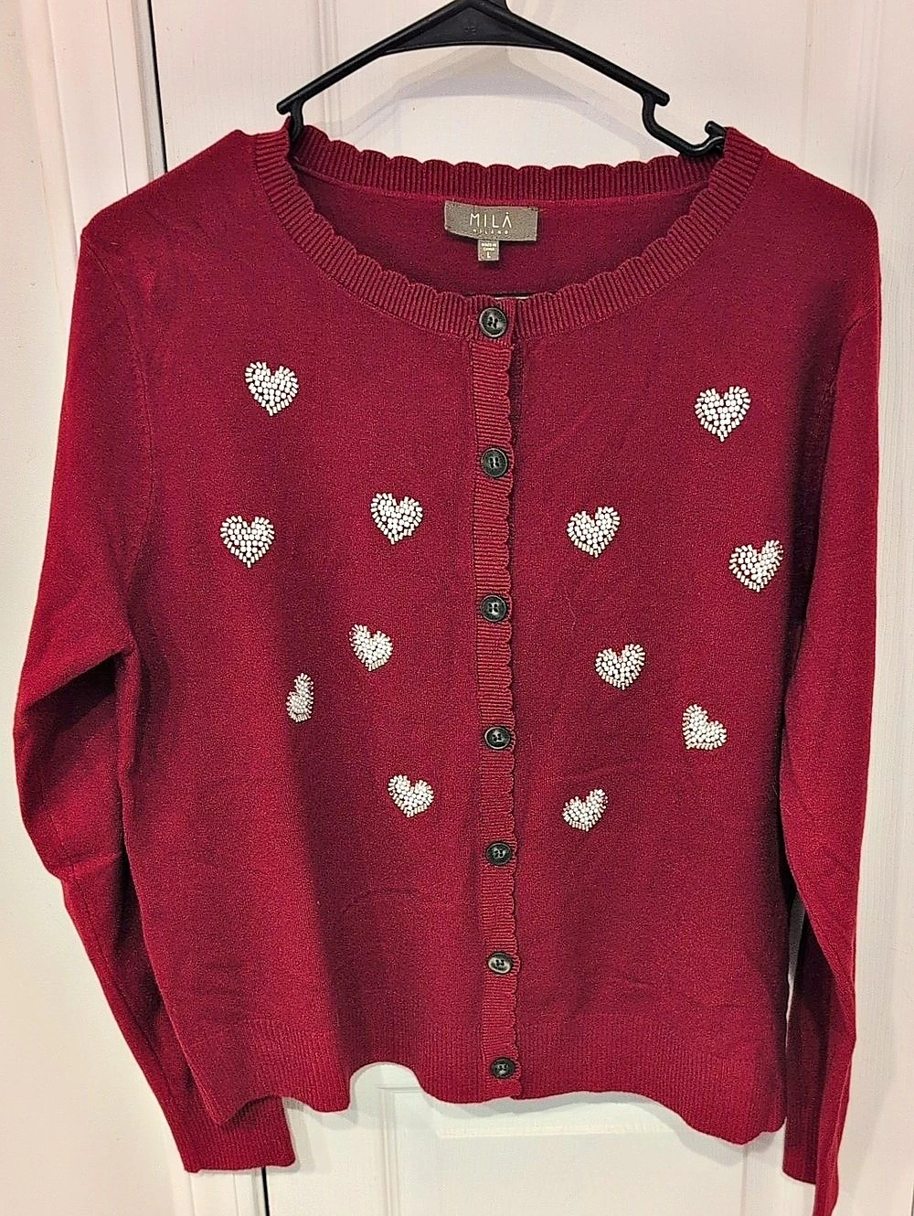 MILA MILANO Heart Button-Front Cardigan in Red